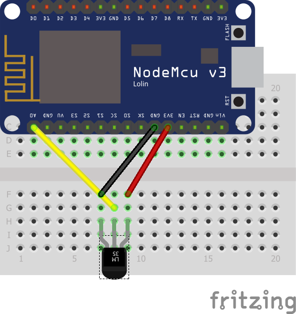Contrôle de température avec un Raspberry Pi par un LM35 déposé sur un